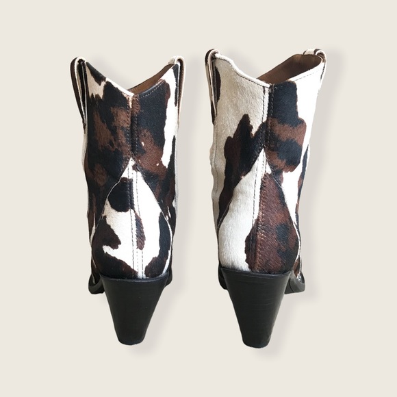 RARE Frye Mustang Seam Short Cow Animal Fur Leather Cowboy Pull On Ankle Booties - Picture 6 of 10
